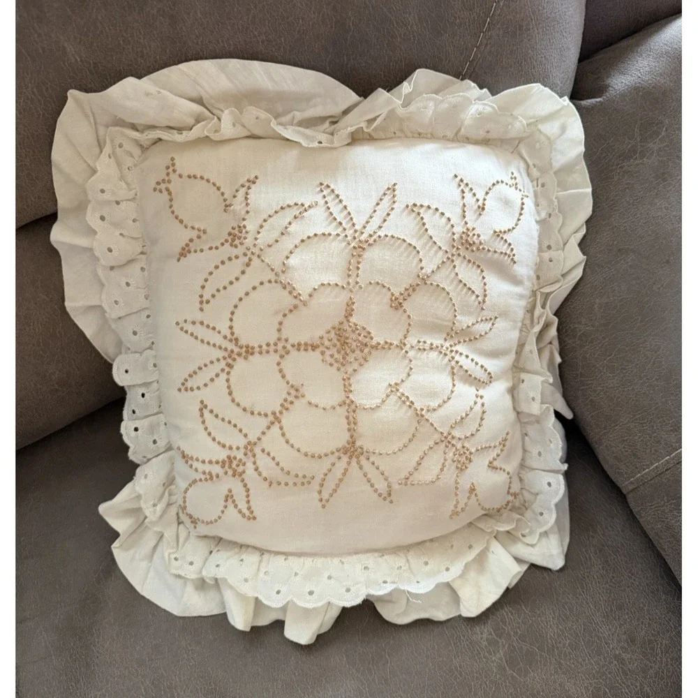VTG Candlewicking Accent Throw Pillow Flower Needlework Handmade Cottagecore 12